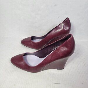 Delman Burgundy Leather Wedge Heel Pumps Size 9.5